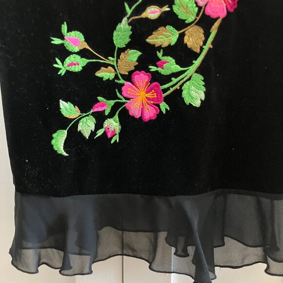Vintage 90's Y2K BetseyJohnson Stretch Velvet Floral Embroidered Slip Dress/ SM - Picture 4 of 6